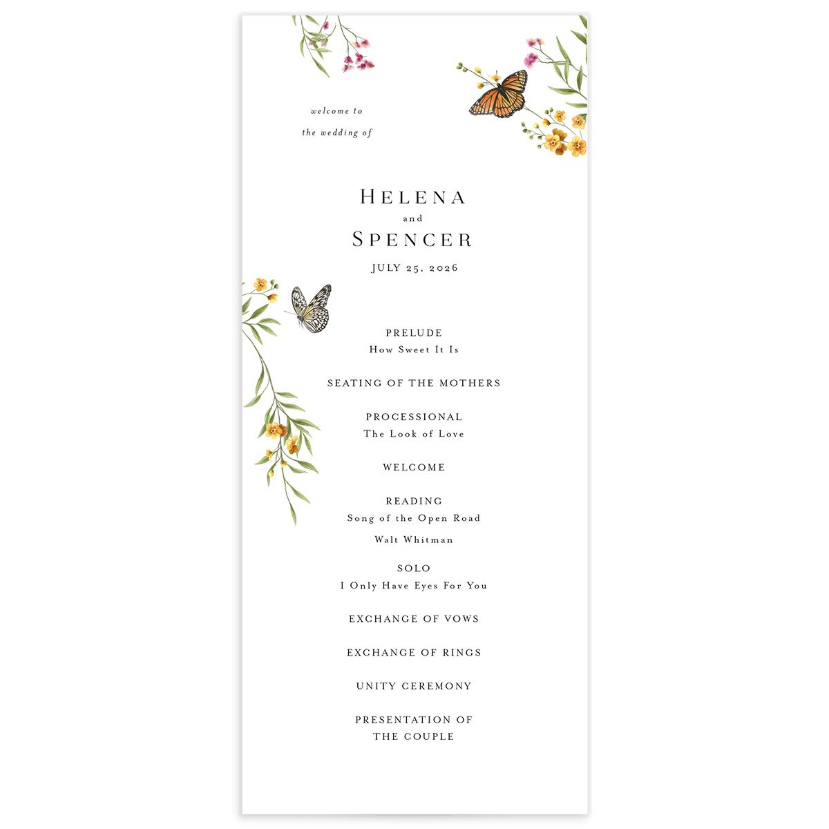 Rustic Butterflies Wedding Programs