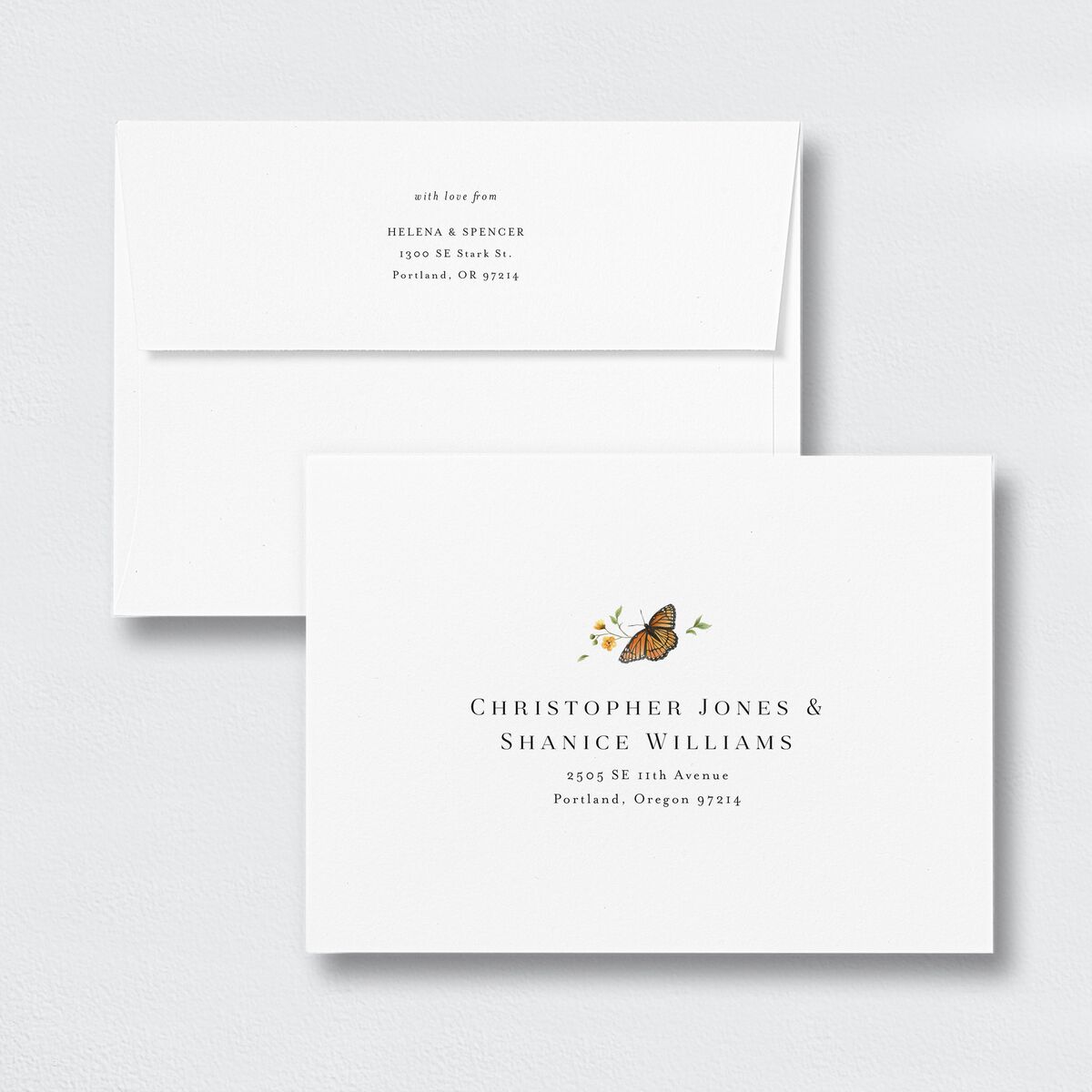 Rustic Butterflies Save The Date Card Envelopes White Standard Pure White Both Recipient and Return Addresses