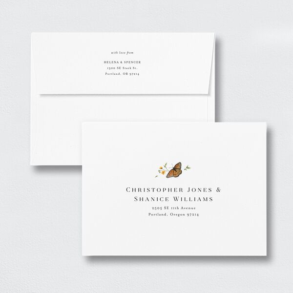 Rustic Butterflies Save The Date Card Envelopes White Standard Pure White Both Recipient and Return Addresses