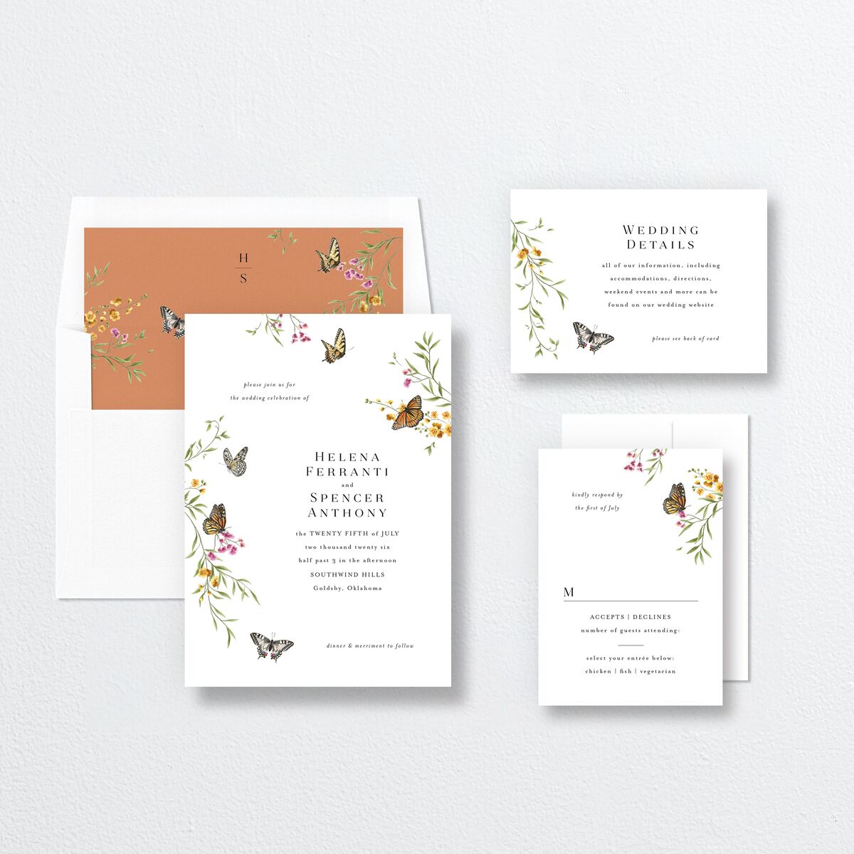 Rustic Butterflies Wedding Invitations Pure White Signature No Standard