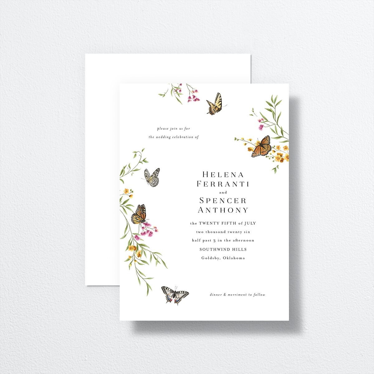 Rustic Butterflies Wedding Invitations front-and-back