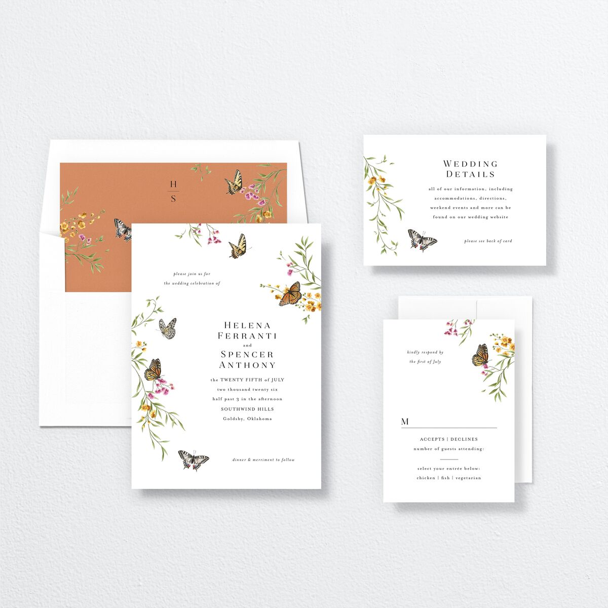 Rustic Butterflies Wedding Invitations suite