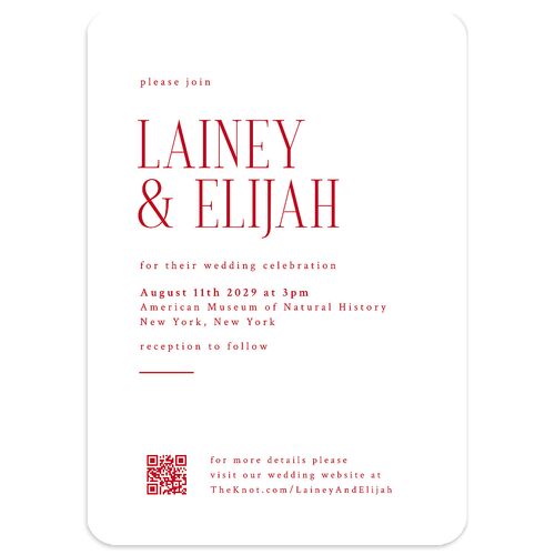 Editorial QR Wedding Invitations True Red Signature Blank No Rounded