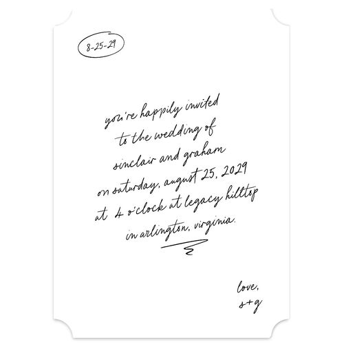 Sunny Day Modern Script Wedding Invitations Pure White Signature Blank No Ticket