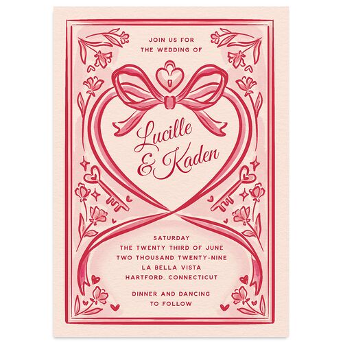 Vintage Heart Locket Wedding Invitations Crimson Signature Blank No Standard