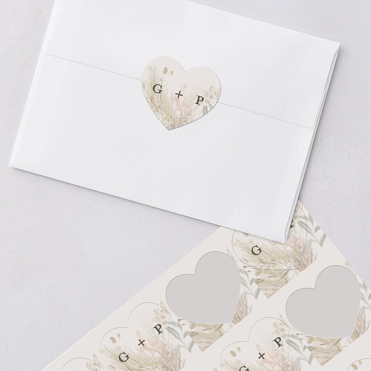 Ethereal Pampas Wedding Stickers Thyme Heart