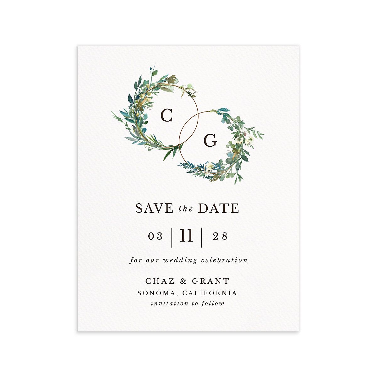 Leafy Hoops Save the Date Petite Cards