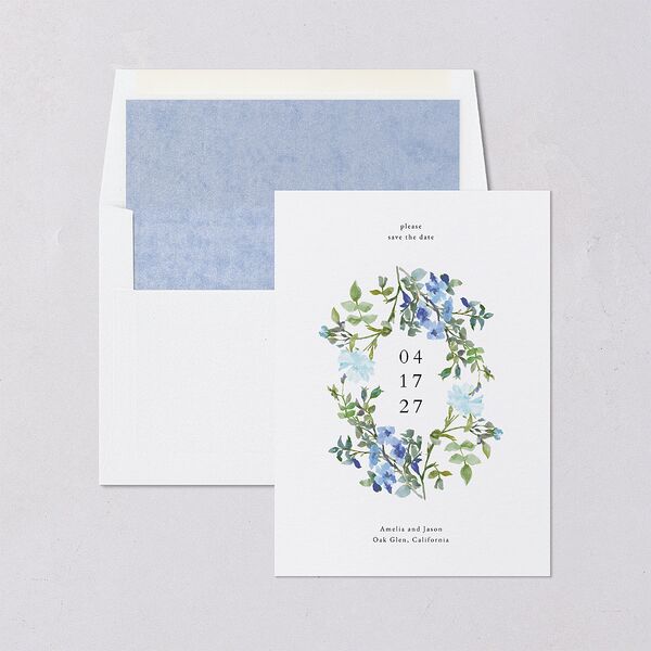 Minimal Floral Save The Date Cards Ocean Signature smooth Blank No Standard