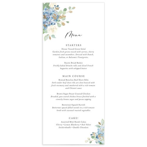 Gilded Hydrangea Menus