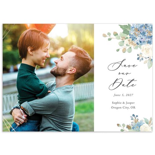Gilded Hydrangea Save the Date Cards Gold Ocean Signature smooth No Standard