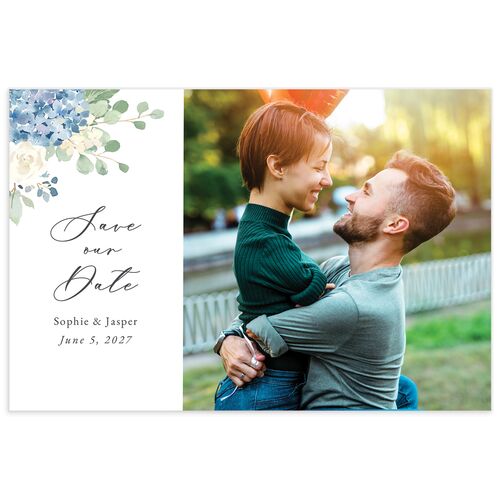 Gilded Hydrangea Save the Date Postcards - Blue