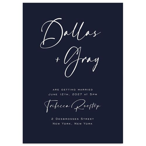 Simply Striking Wedding Invitations Navy Signature Blank No Standard
