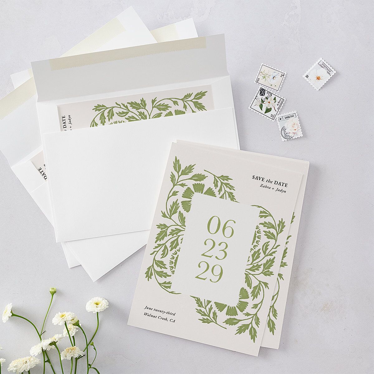 Block Print Save the Date Cards Meadow Signature smooth Blank No Standard