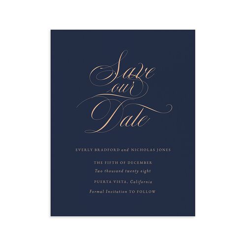 Exquisite Calligraphy Save the Date Petite Cards French Blue Signature smooth Blank No Standard