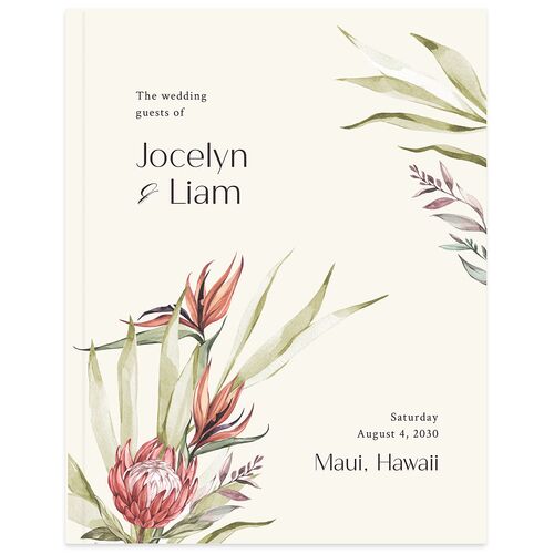 Tropical Flora Hawaii Wedding Guest Book Champagne
