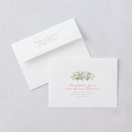 Maximalist Floral Crest Wedding Invitations Pink Cotton Signature Blank No Standard