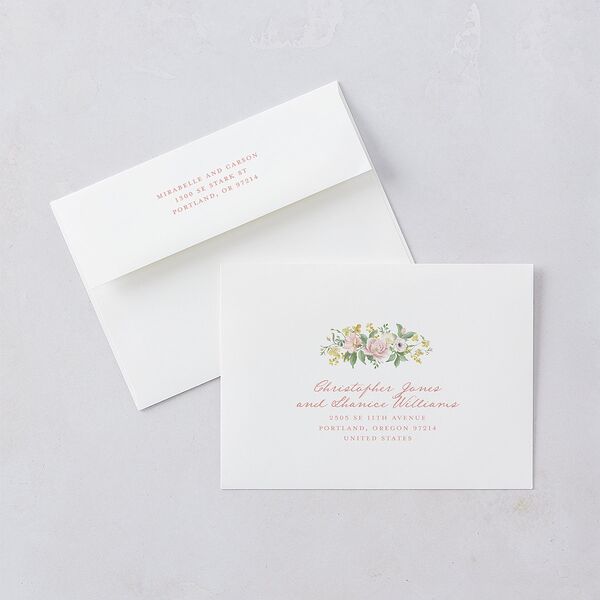 Maximalist Floral Crest Wedding Invitations Pink Cotton Signature Blank No Standard