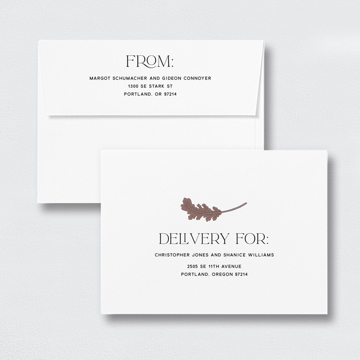 Climbing Leaves Save The Date Card Envelopes White Standard Copper Both Recipient and Return Addresses Signature