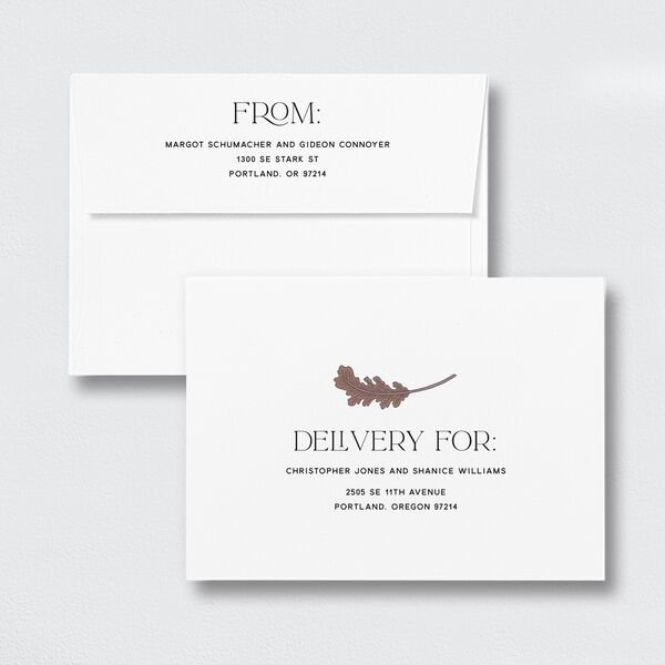 Climbing Leaves Save The Date Card Envelopes White Standard Copper Both Recipient and Return Addresses Signature