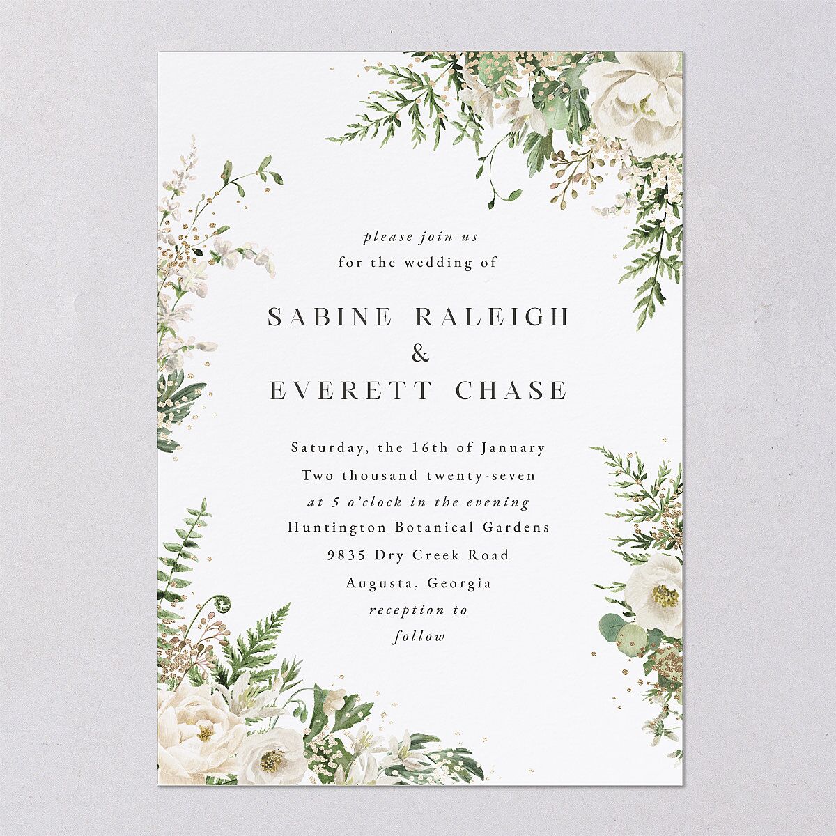 Gilded Fern Frame Wedding Invitations Gold Linen Signature Blank No Standard