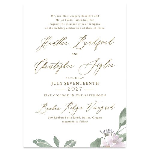 Dusted Calligraphy Wedding Invitations Amethyst Signature Blank No Standard
