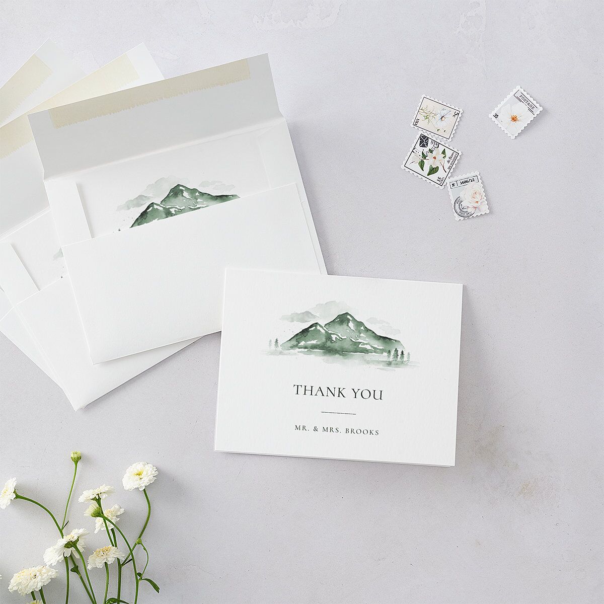 Watercolor Mountains Thank You Cards Thyme