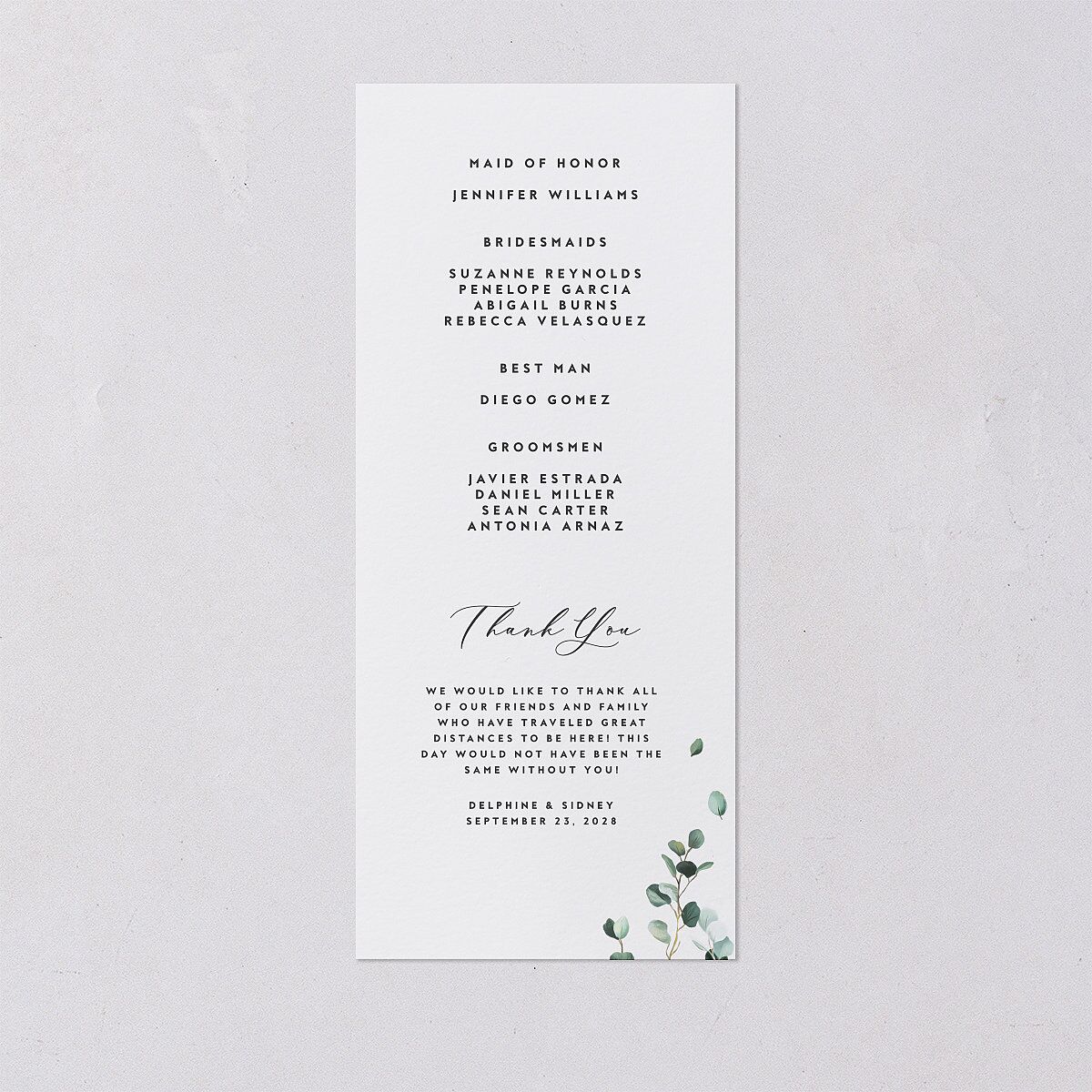 Modern Eucalyptus Wedding Programs Pure White Signature