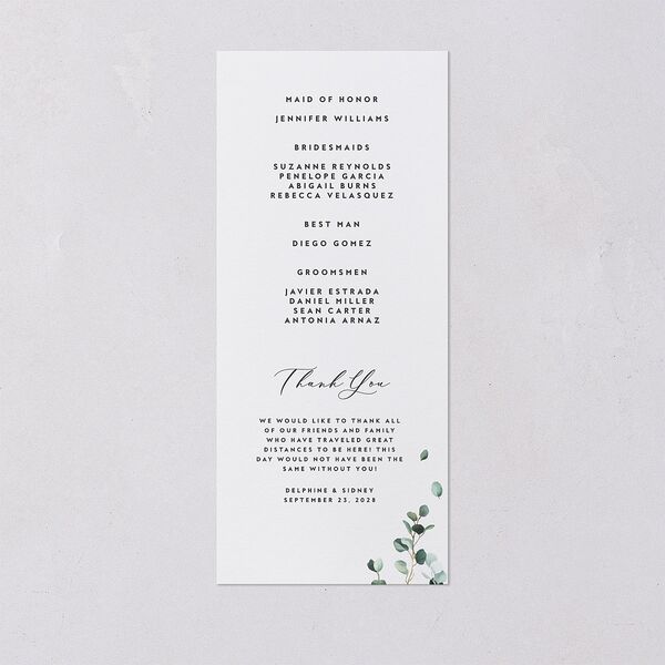 Modern Eucalyptus Wedding Programs Pure White Signature