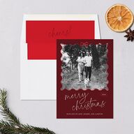 Wavy Bow Frame Holiday Cards Jewel Red Signature Blank Standard Portrait