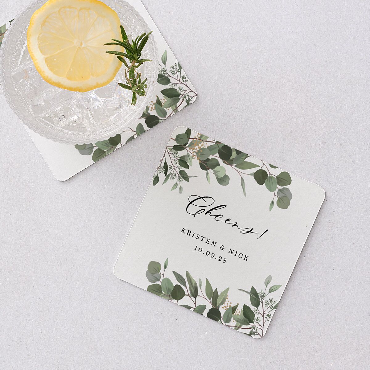 Eucalyptus Frame Wedding Day Coaster — view 1