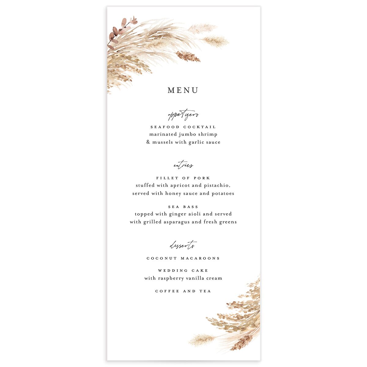 Soft Pampas Menus