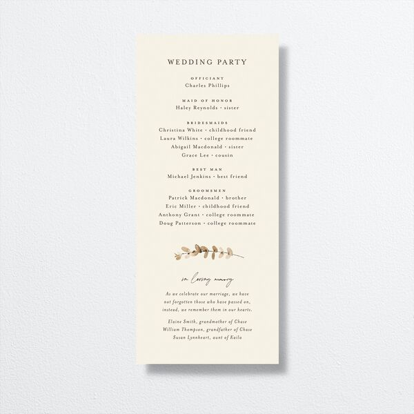 Soft Pampas Wedding Programs Sepia Signature