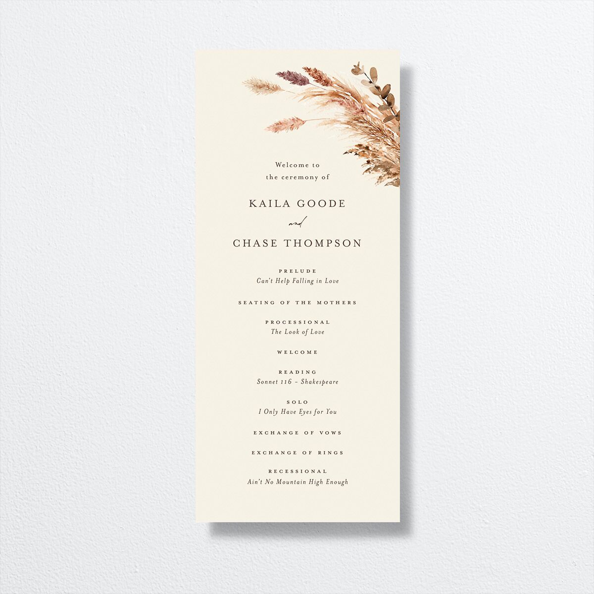 Soft Pampas Wedding Programs Sepia Signature