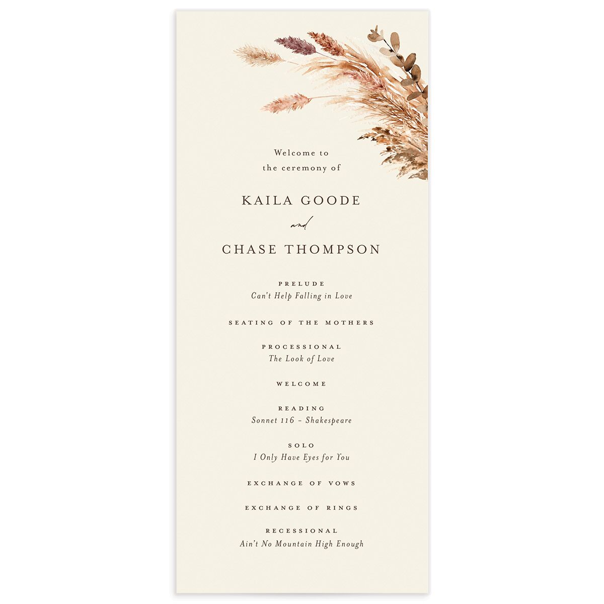 Soft Pampas Wedding Programs