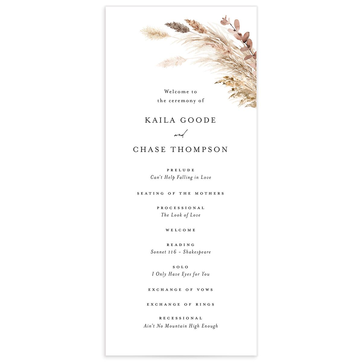 Soft Pampas Wedding Programs