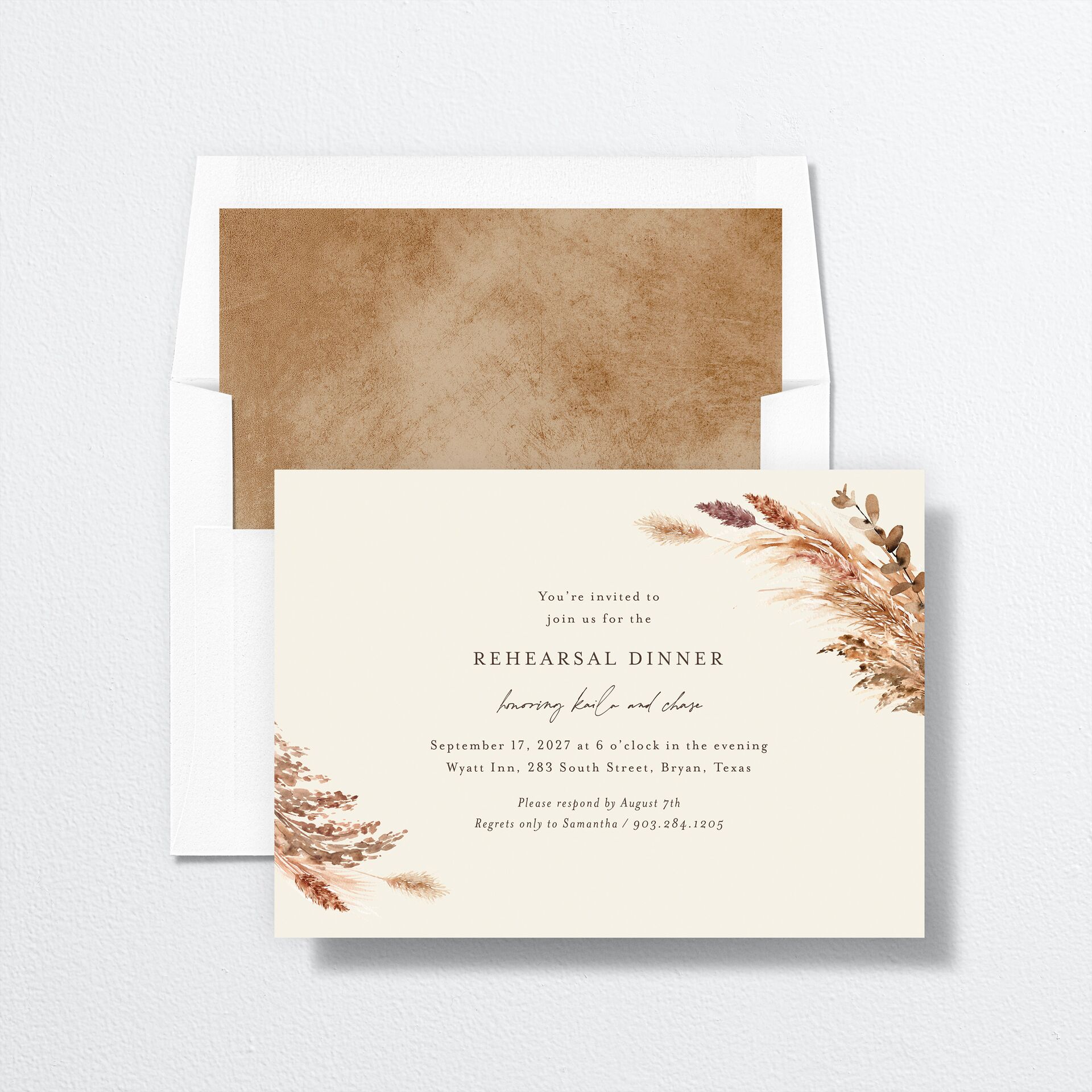 Soft Pampas Rehearsal Dinner Invitations — view 4