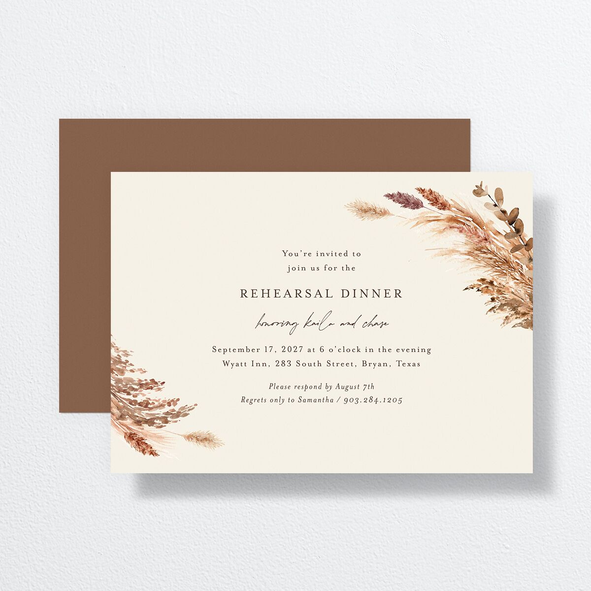 Soft Pampas Rehearsal Dinner Invitations — view 1