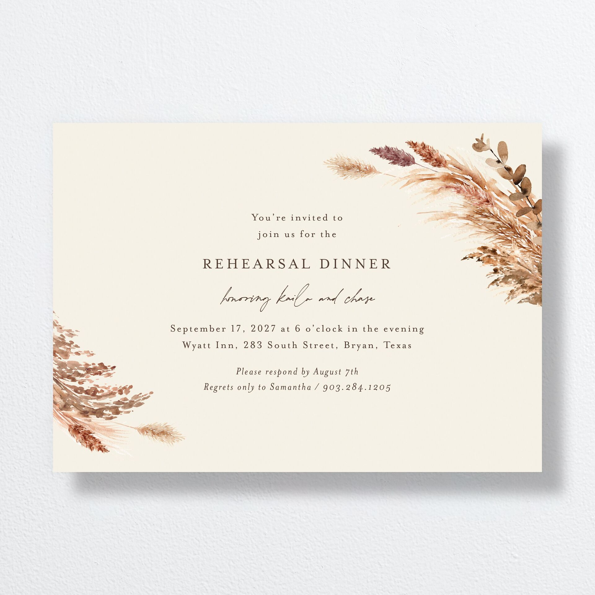 Soft Pampas Rehearsal Dinner Invitations — view 2