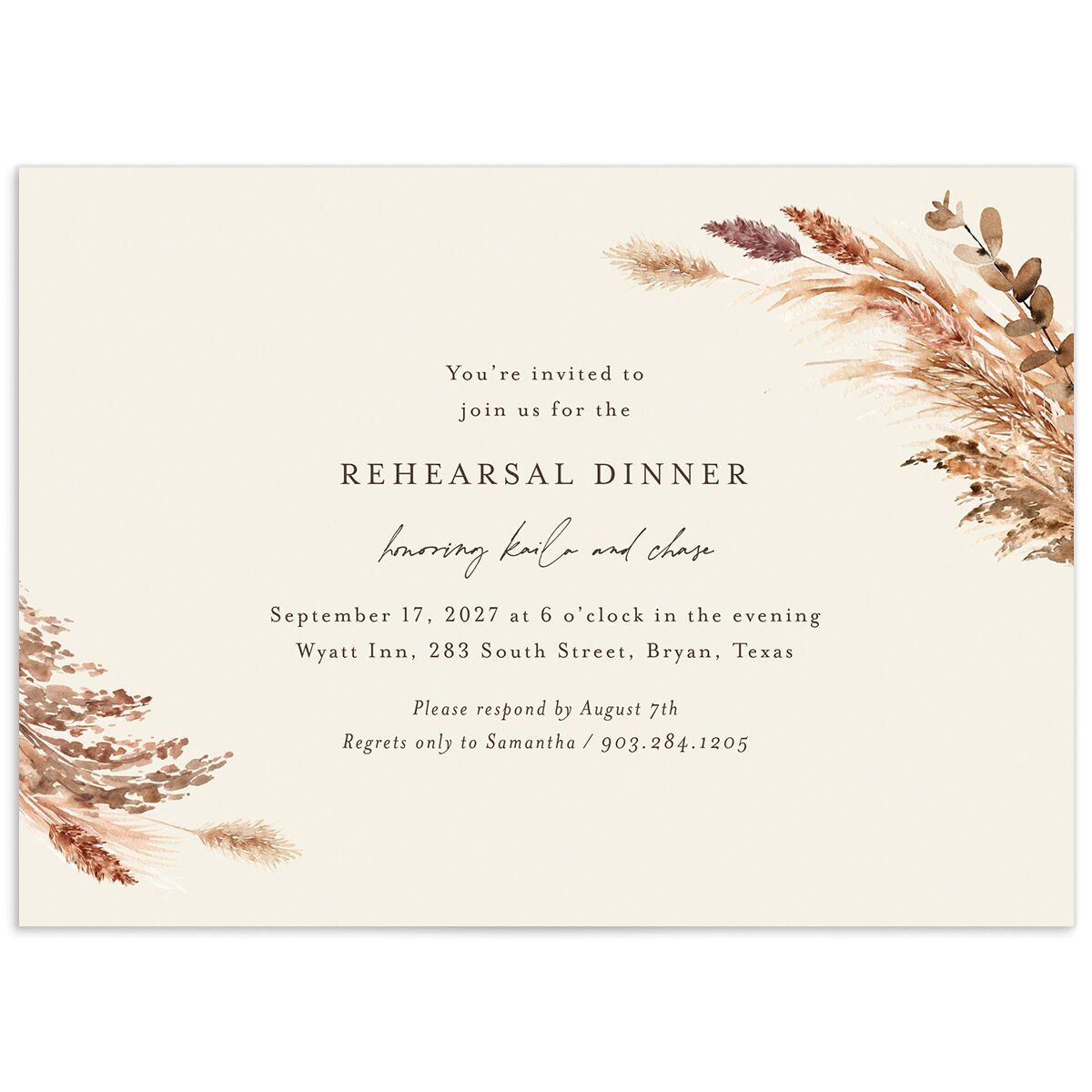 Soft Pampas Rehearsal Dinner Invitations