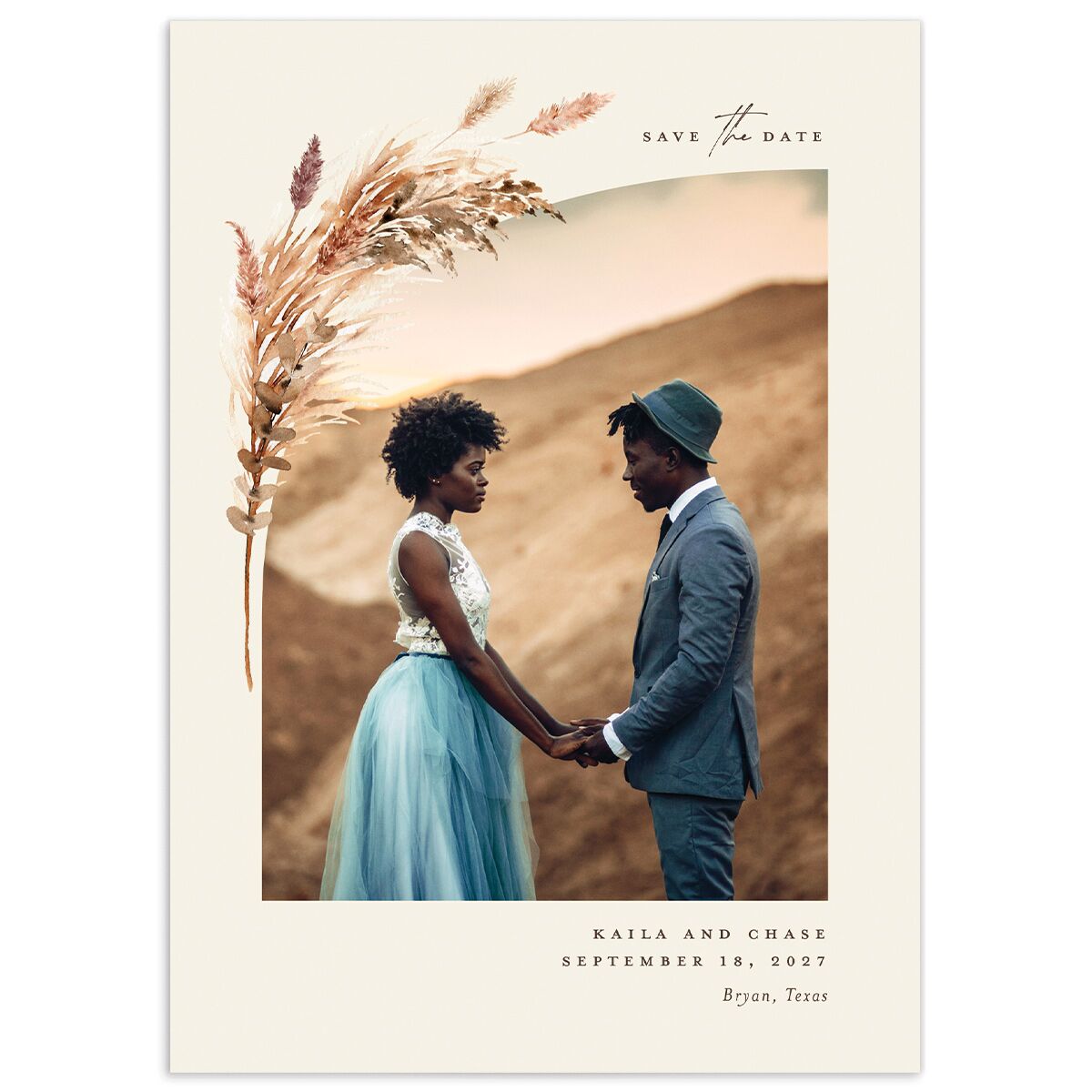Soft Pampas Save the Date Cards