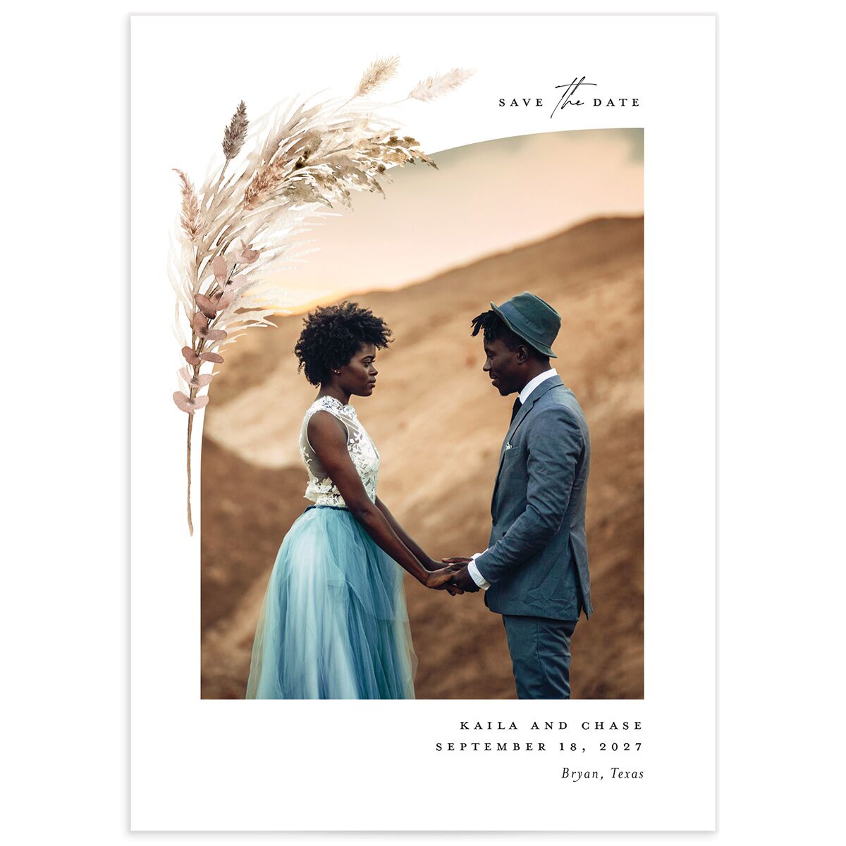 Soft Pampas Save the Date Cards