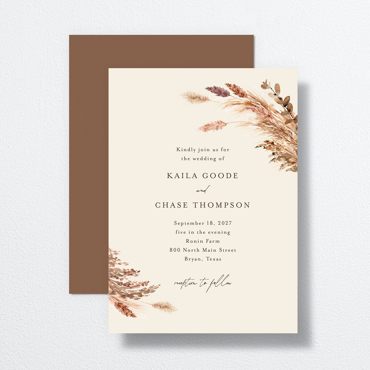 Soft Pampas Wedding Invitations Sepia Signature No Standard