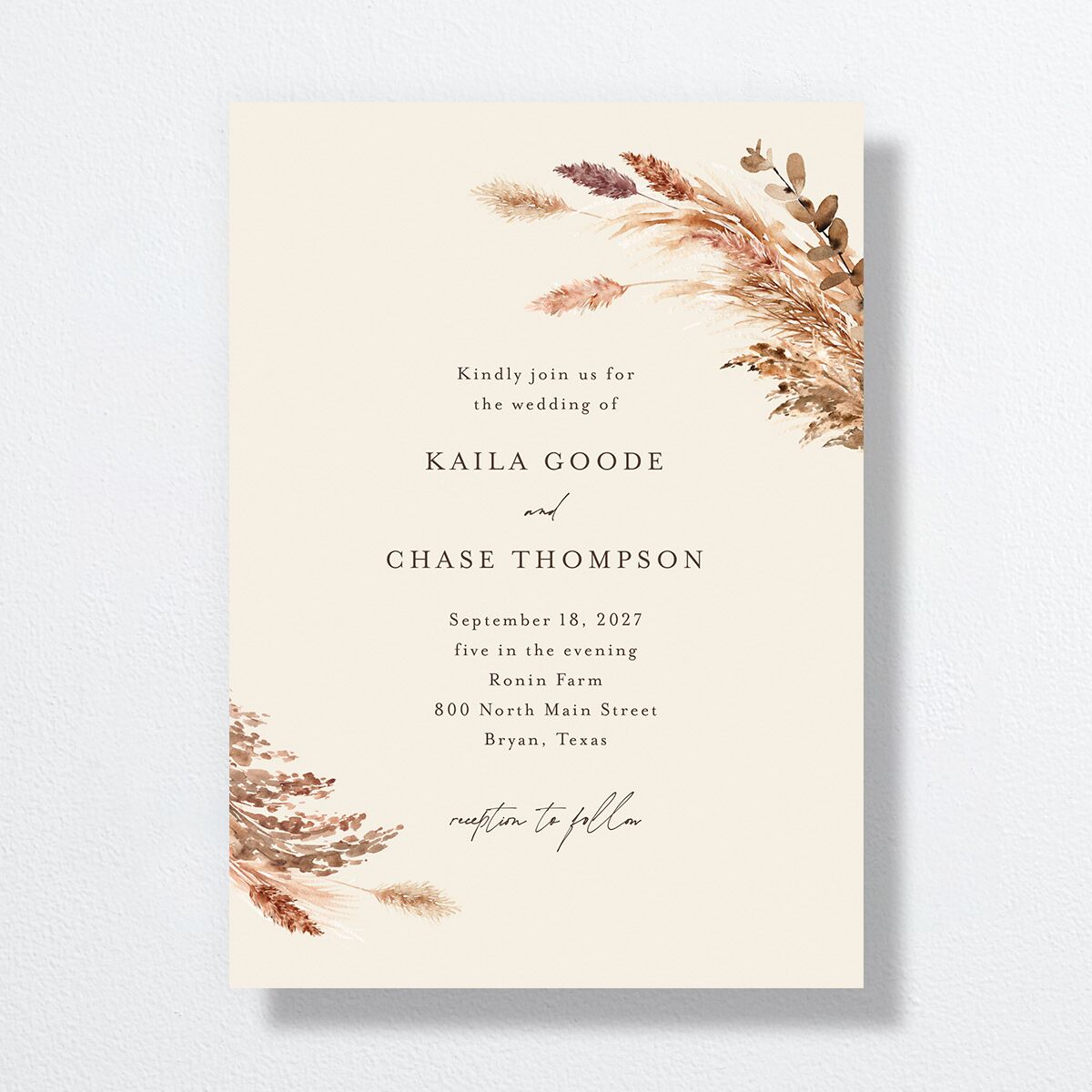 Soft Pampas Wedding Invitations Sepia Signature No Standard