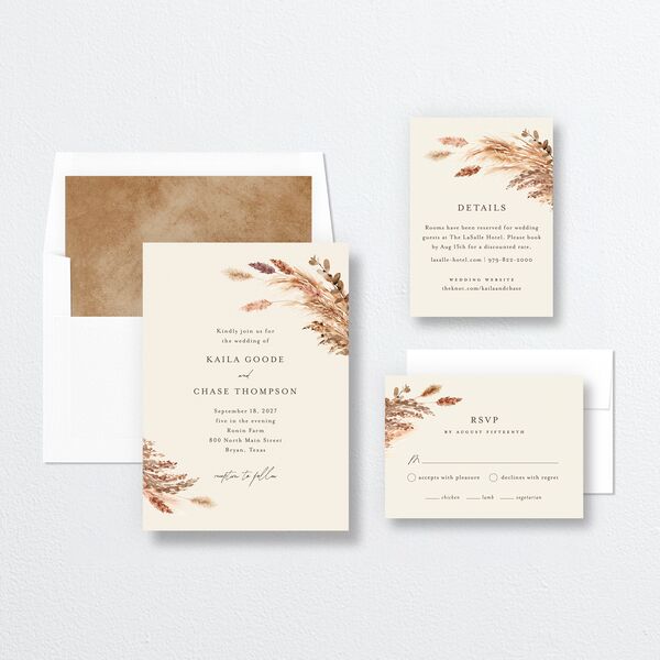 Soft Pampas Wedding Invitations Sepia Signature No Standard