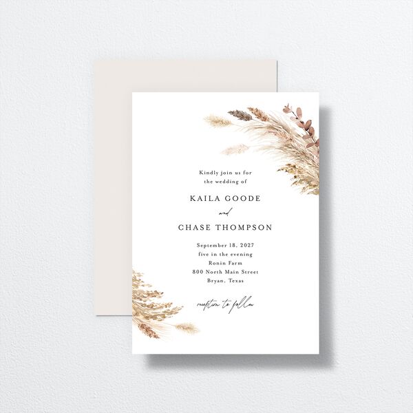 Soft Pampas Wedding Invitations front-and-back