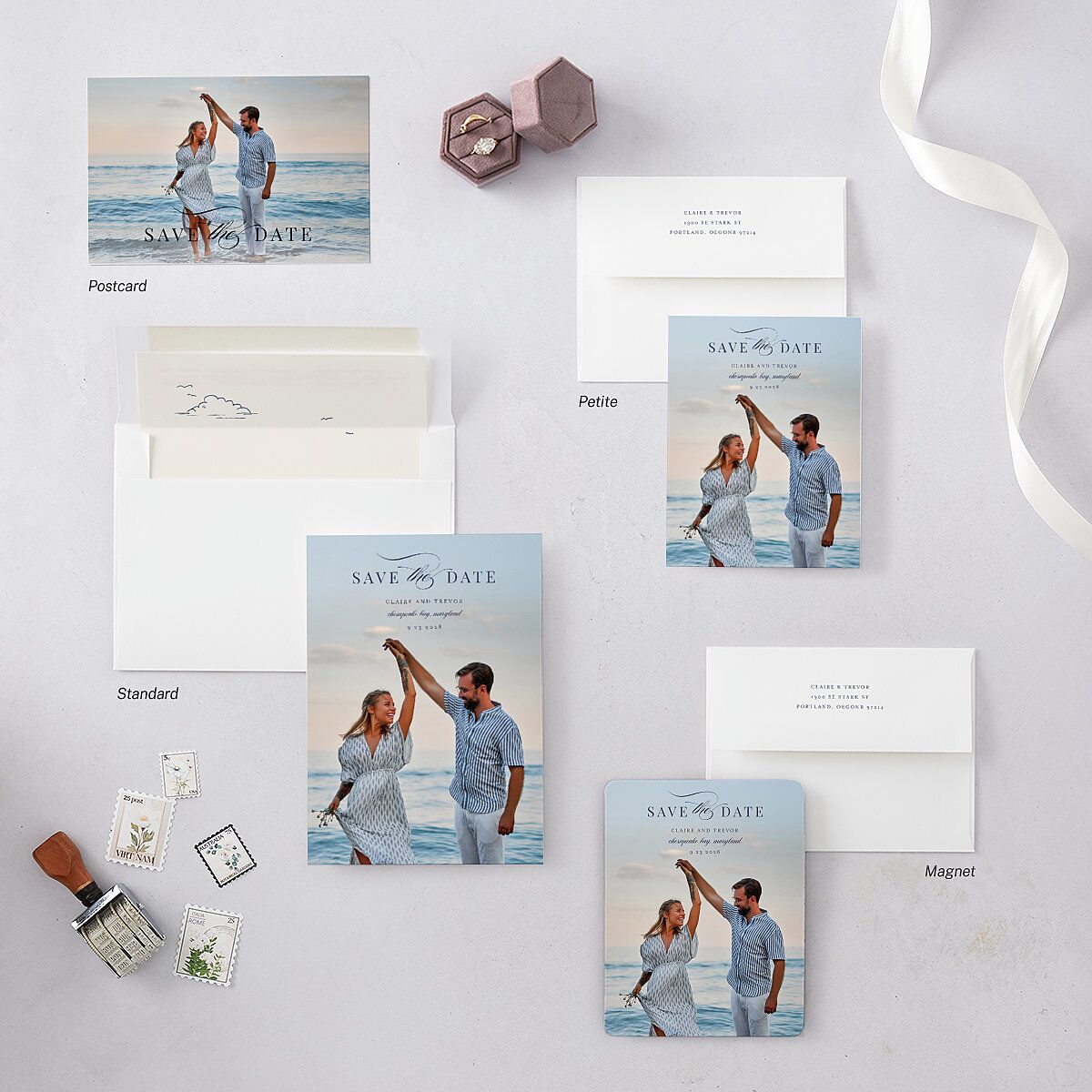 Elegant Lighthouse Save the Date Petite Cards Maritime Signature smooth Blank No Standard