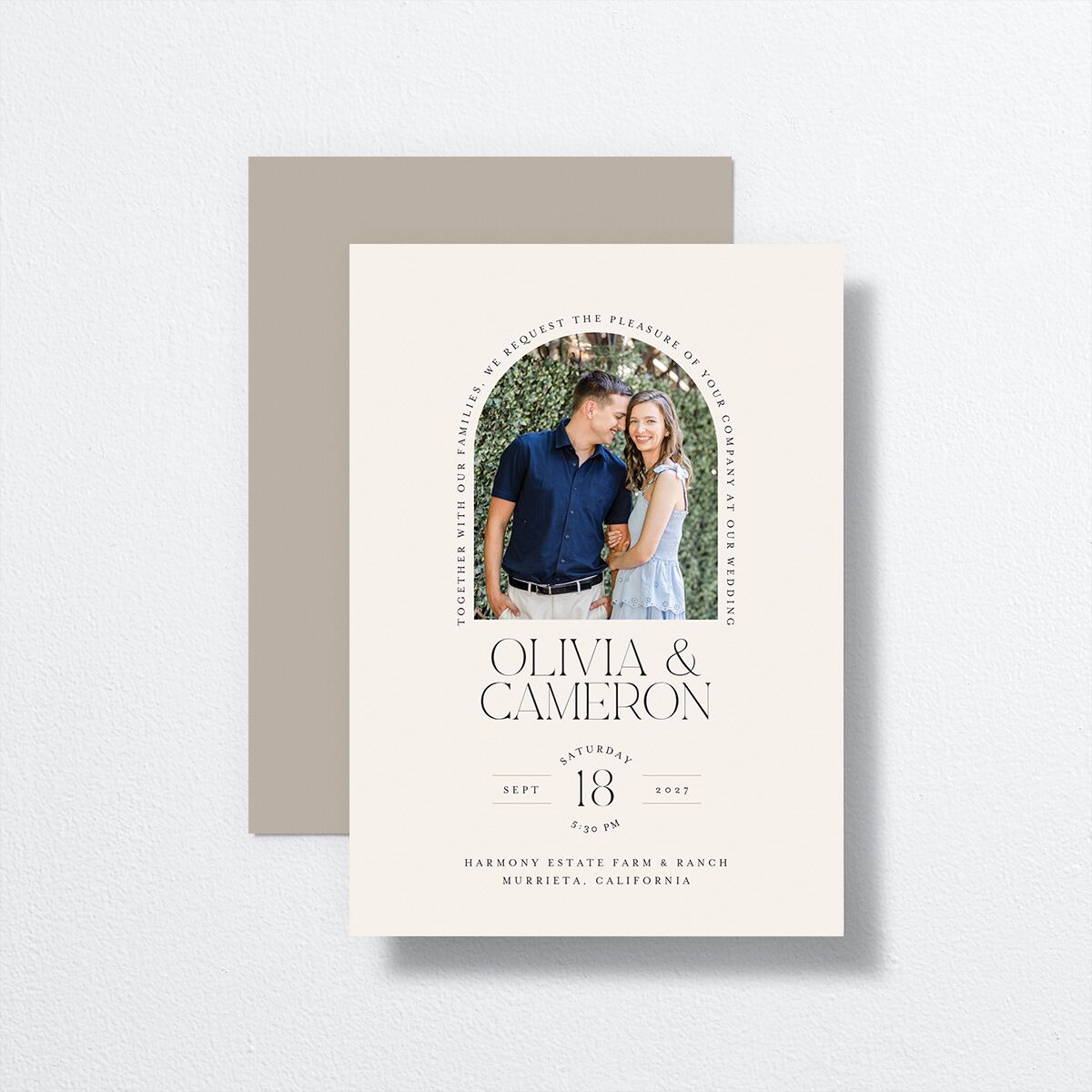 Photo Arch Wedding Invitations front-and-back in cream