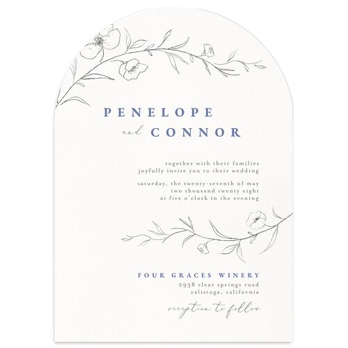 Graceful Botanical Wedding Invitations Regency Blue Signature Blank No Arch