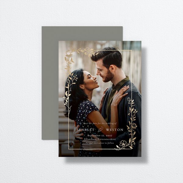 Delicate Vines Save the Date Cards Gold Hunter Green Signature smooth No