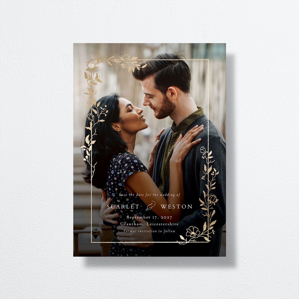 Delicate Vines Save the Date Cards Gold Hunter Green Signature smooth No